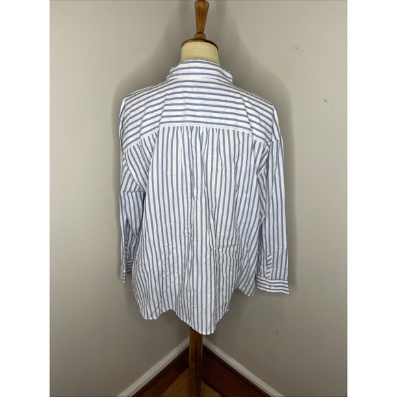 New Plus J.Jill Blue White Stripe Cotton Button-front Collared Shirt‎ 1X - Picture 3 of 10